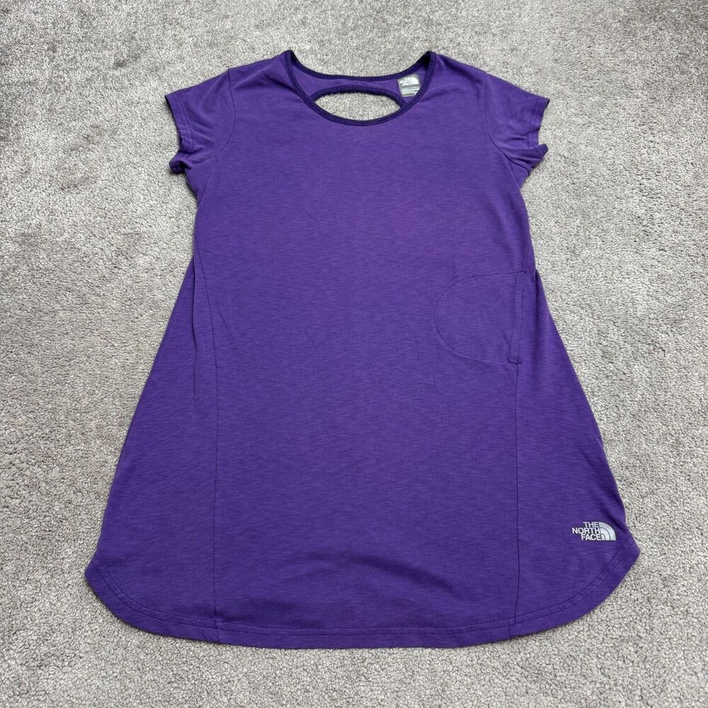 The North Face Short Sleeve Pocket Cutout T Shirt Dress Womens M Purple Stretch